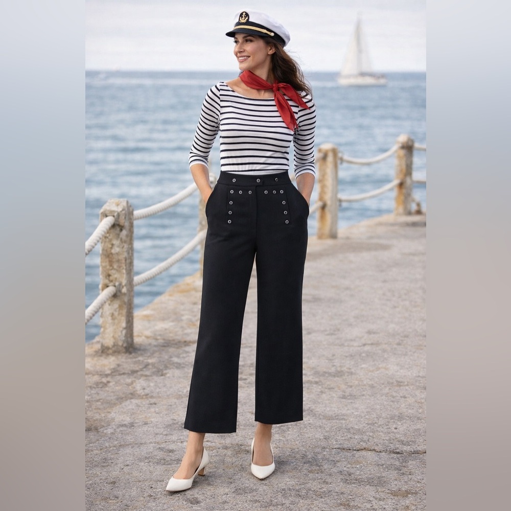 QUARTERDECK COLLECTION Women’s THE PERFECT FIT Black Wide Leg Sailor Pants NEW